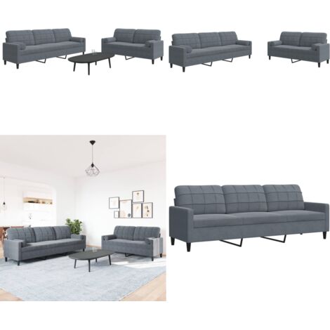 Set di Divani 2 pz con Cuscini e Rinforzi Grigio Scuro Velluto - Divano a 3 posti - Cuscini di sostegno
