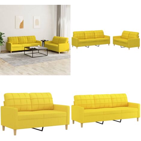 Set di Divani 2 pz con Cuscini Giallo Chiaro in Tessuto - Divano a 3 posti - Cuscini per divano