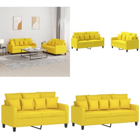 Set di Divani 2 pz con Cuscini Giallo Chiaro in Tessuto - Divano in tessuto - Cuscini per divano