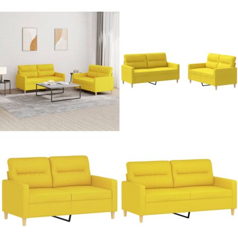 Set di Divani 2 pz con Cuscini Giallo Chiaro in Tessuto - Divano in tessuto - Divano con cuscini