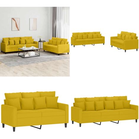 Set di Divani 2 pz con Cuscini giallo in Velluto - Divano a 3 posti - Cuscini