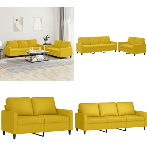 Set di Divani 2 pz con Cuscini giallo in Velluto - Divano a 3 posti - Cuscini in velluto