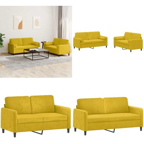 Set di Divani 2 pz con Cuscini Giallo in Velluto - Divano in velluto - Cuscini a rullo
