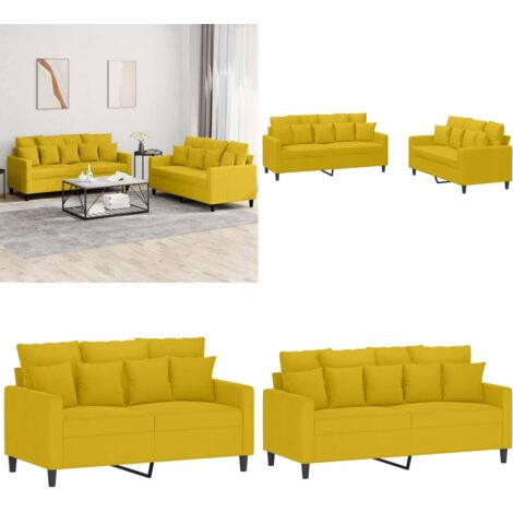 Set di Divani 2 pz con Cuscini giallo in Velluto - Divano in velluto - Cuscini per divano