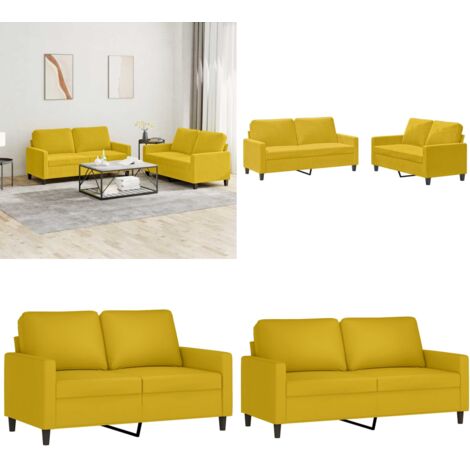 Set di Divani 2 pz con Cuscini giallo in Velluto - Divano in velluto - Divano giallo