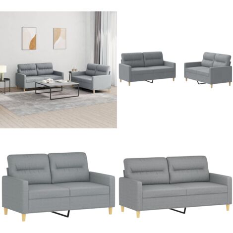Set di Divani 2 pz con Cuscini Grigio Chiaro in Tessuto - Divano in tessuto - Divano con cuscini