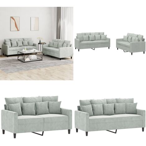 Set di Divani 2 pz con Cuscini Grigio Chiaro in Velluto - Divano in velluto - Cuscini per divano