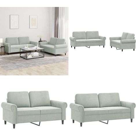Set di Divani 2 pz con Cuscini Grigio Chiaro in Velluto - Divano in velluto - Divano con cuscini