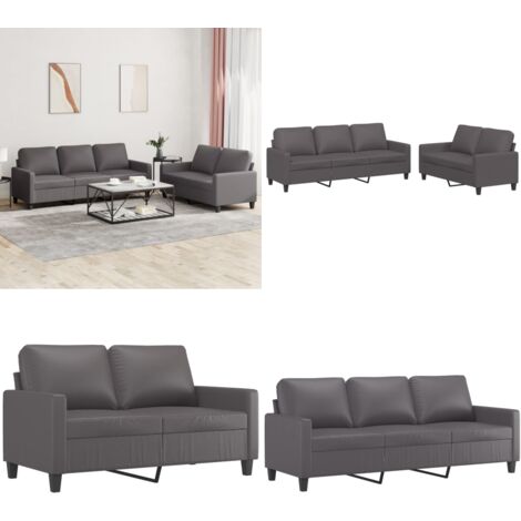 Set di Divani 2 pz con Cuscini Grigio in Similpelle - Divano a 3 posti - Divano grigio