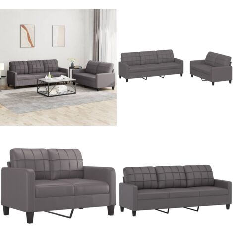 Set di Divani 2 pz con Cuscini Grigio in Similpelle - Divano a 3 posti - Divano grigio