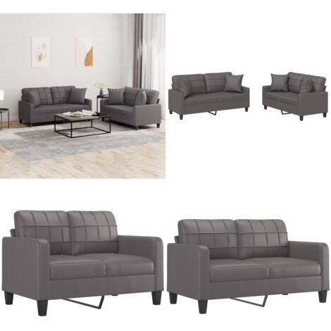 Set di Divani 2 pz con Cuscini Grigio in Similpelle - Divano grigio - Similpelle