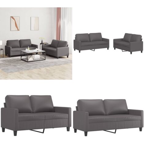 Set di Divani 2 pz con Cuscini Grigio in Similpelle - Divano grigio - Similpelle