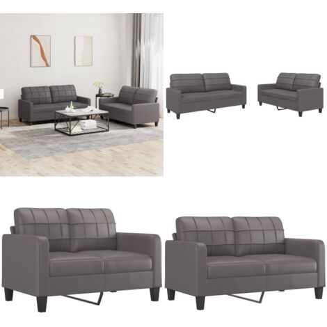 Set di Divani 2 pz con Cuscini Grigio in Similpelle - Divano grigio - Similpelle