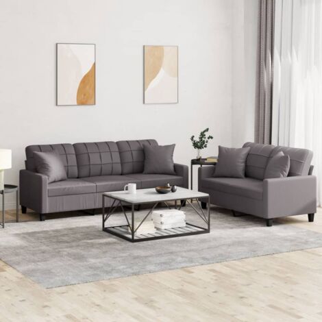 Set di Divani 2 pz con Cuscini Grigio in Similpelle vidaXL