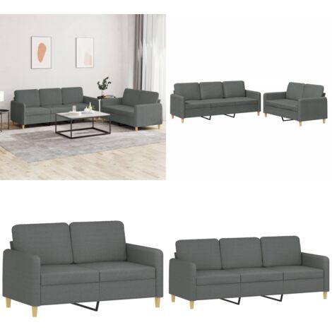 Set di Divani 2 pz con Cuscini Grigio Scuro in Tessuto - Divano a 3 posti - Cuscini per divano