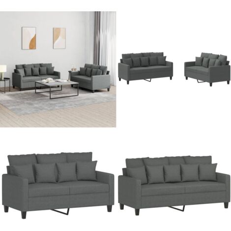 Set di Divani 2 pz con Cuscini Grigio Scuro in Tessuto - Divano in tessuto - Divano grigio scuro