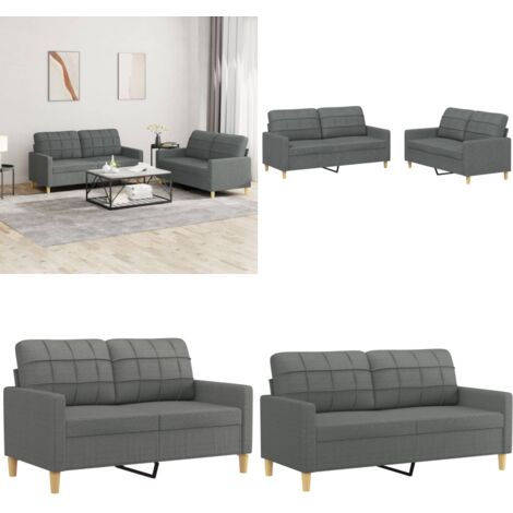 Set di Divani 2 pz con Cuscini Grigio Scuro in Tessuto - Divano in tessuto - Divano grigio scuro