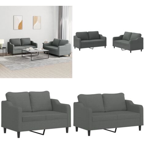 Set di Divani 2 pz con Cuscini Grigio Scuro in Tessuto - Divano in tessuto - Divano grigio scuro