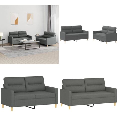 Set di Divani 2 pz con Cuscini Grigio Scuro in Tessuto - Divano in tessuto - Divano grigio scuro