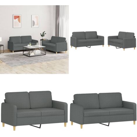 Set di Divani 2 pz con Cuscini Grigio Scuro in Tessuto - Divano in tessuto - Divano grigio scuro