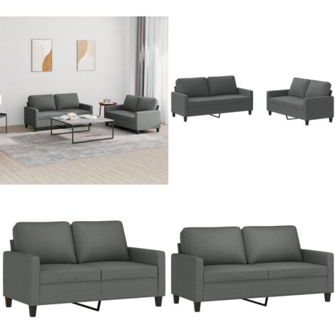 Set di Divani 2 pz con Cuscini Grigio Scuro in Tessuto - Divano in tessuto - Divano grigio scuro