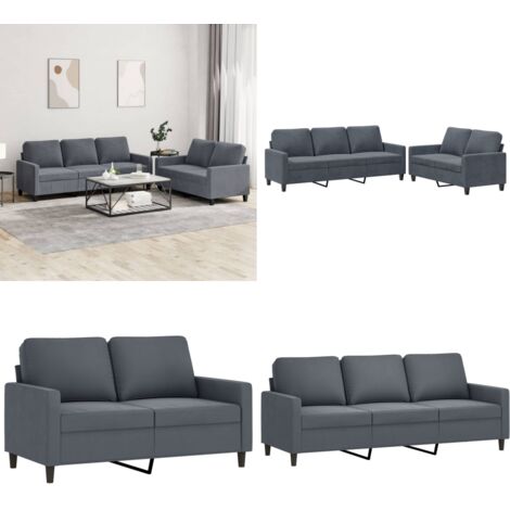 Set di Divani 2 pz con Cuscini Grigio Scuro in Velluto - Divano a 3 posti - Cuscini per divano