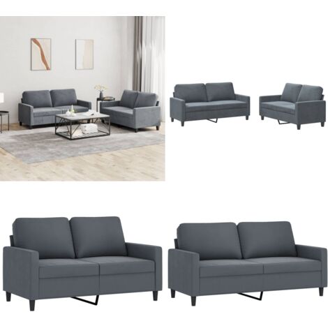 Set di Divani 2 pz con Cuscini Grigio Scuro in Velluto - Divano in velluto - Divano morbido
