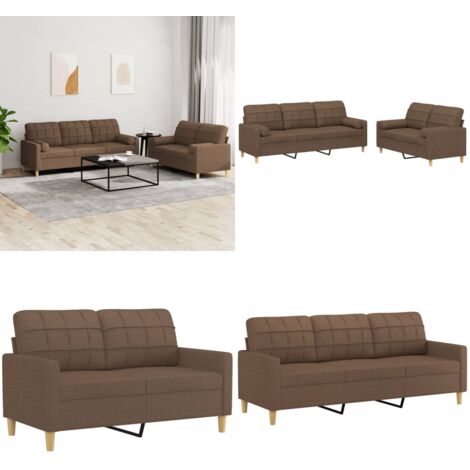 Set di Divani 2 pz con Cuscini Marrone in Tessuto - Divano a 3 posti - Cuscini decorativi