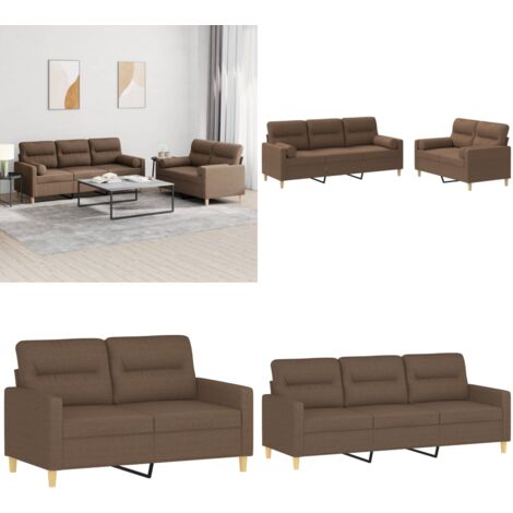 Set di Divani 2 pz con Cuscini Marrone in Tessuto - Divano a 3 posti - Cuscini decorativi