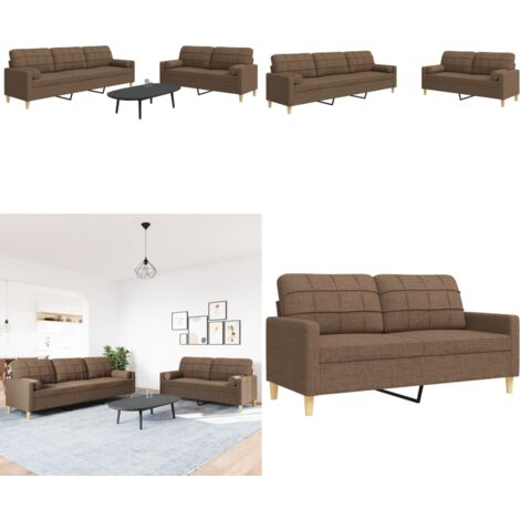 Set di Divani 2 pz con Cuscini Marrone in Tessuto - Divano a 3 posti - Cuscini decorativi