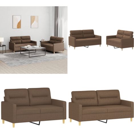 Set di Divani 2 pz con Cuscini Marrone in Tessuto - Divano in tessuto - Divano marrone