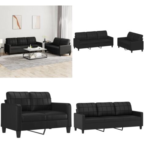 Set di Divani 2 pz con Cuscini Nero in Similpelle - Divano a 3 posti - Divano in similpelle