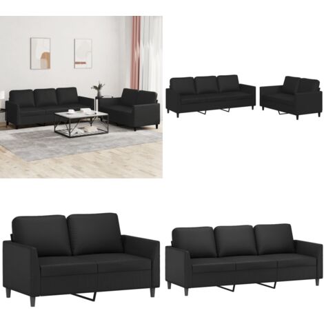 Set di Divani 2 pz con Cuscini Nero in Similpelle - Divano a 3 posti - Divano in similpelle