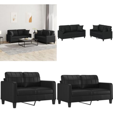Set di Divani 2 pz con Cuscini Nero in Similpelle - Divano con cuscini - Similpelle
