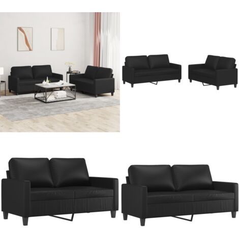 Set di Divani 2 pz con Cuscini Nero in Similpelle - Divano in similpelle - Divano nero