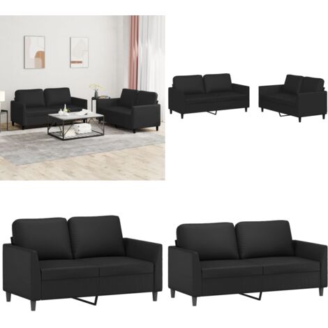 Set di Divani 2 pz con Cuscini Nero in Similpelle - Divano in similpelle - Divano nero
