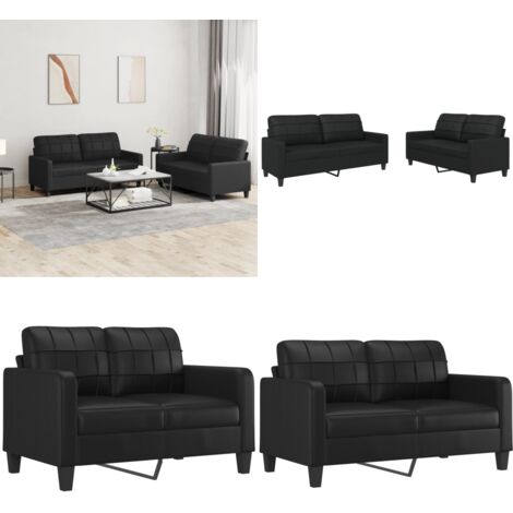 Set di Divani 2 pz con Cuscini Nero in Similpelle - Divano in similpelle - Divano nero