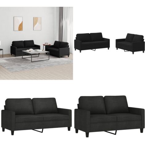 Set di Divani 2 pz con Cuscini Nero in Tessuto - Divano in tessuto - Divano nero