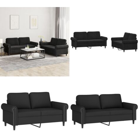 Set di Divani 2 pz con Cuscini Nero in Velluto - Divano in velluto - Divano nero