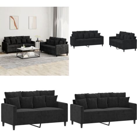 Set di Divani 2 pz con Cuscini Nero in Velluto - Divano in velluto - Divano nero