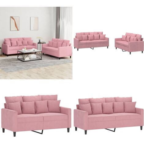 Set di Divani 2 pz con Cuscini rosa in Velluto - Divano in velluto - Divano a due posti