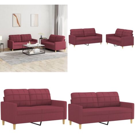 Set di Divani 2 pz con Cuscini Rosso Vino in Tessuto - Divano in tessuto - Divano rosso vino