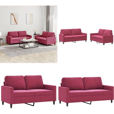 Set di Divani 2 pz con Cuscini Rosso Vino in Velluto - Divano in velluto - Divano con cuscini