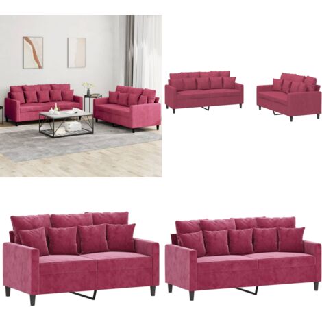 Set di Divani 2 pz con Cuscini Rosso Vino in Velluto - Divano in velluto - Seduta in velluto