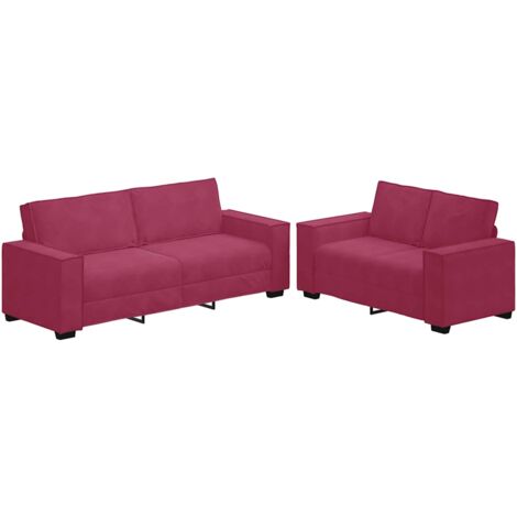 Set di Divani 2 pz con Cuscini Rosso Vino in Velluto vidaXL