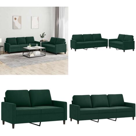 Set di Divani 2 pz con Cuscini Verde scuro in Velluto - Divano a 3 posti - Cuscini per divano