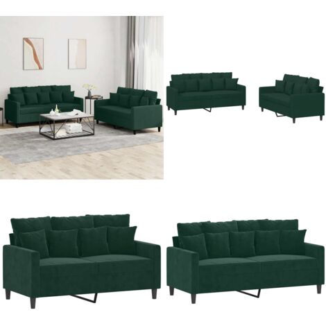 Set di Divani 2 pz con Cuscini Verde scuro in Velluto - Divano in velluto - Cuscini per divano