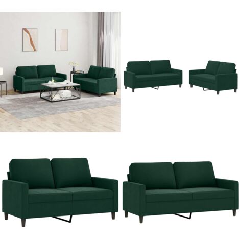 Set di Divani 2 pz con Cuscini Verde scuro in Velluto - Divano in velluto - Divano verde scuro