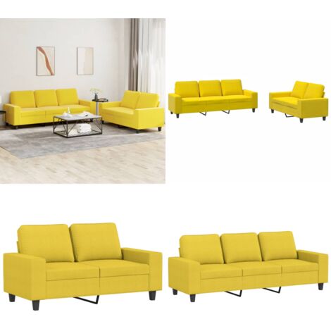 Set di Divani 2 pz Giallo Chiaro in Tessuto - Divano a 3 posti - Divano in tessuto