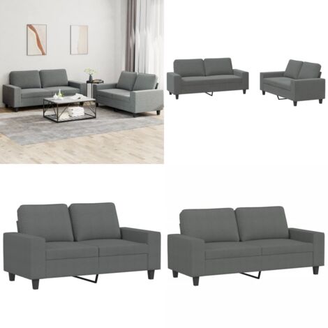 Set di Divani 2 pz Grigio Scuro in Tessuto - Divano in tessuto - Divano grigio scuro
